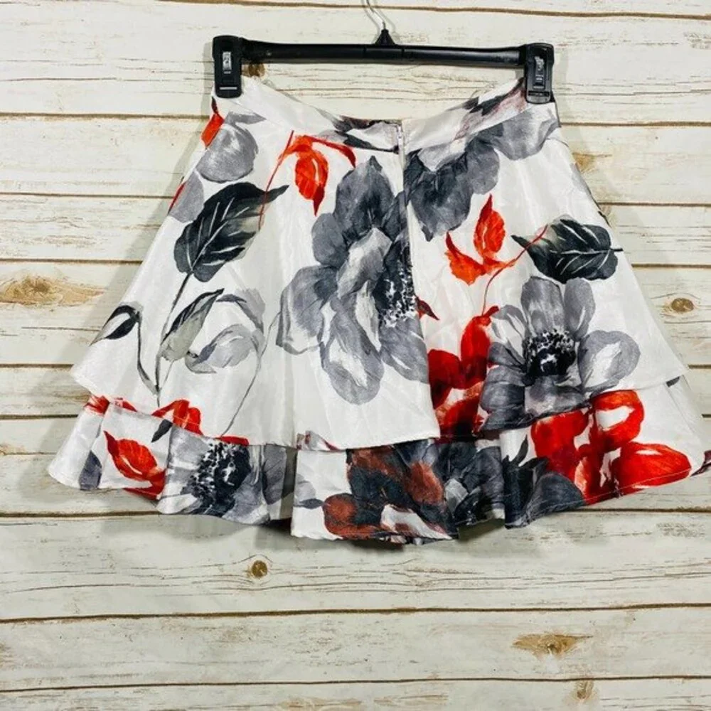 City Studio Women's‎ White Red Double Tiered Satin Fit & Flare Skirt Size 9